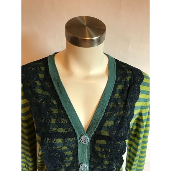 Matilda Jane Green & Blue Striped Cardigan W/ Lace, Size Small (US) - Picture 2 of 10